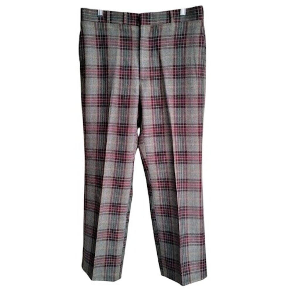 VINTAGE | Mens Plaid Straight Leg Trousers Heritage Preppy Dress Pants 32x27`